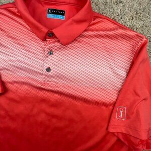 PGA Tour Golf Polo Shirt Adult Large Orange Geometric Short Sleeve Men Stretch